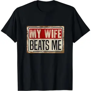 Cotton Short Sleeve T-Shirt Funny My Wife Beats Me Shirt, American Flag Husband and Wife Shirts, Husband Shirt for Men, Father's Day Gift, Menswear Classic Casual Fabric