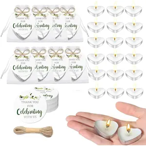 100 Sets Wedding Gifts for Guests Mini Heart Shaped Candles in Organza Bags with Thank You Cards, Party Favors for Bridal Shower, Birthday, Wedding Anniversary, Baby Shower Decorations