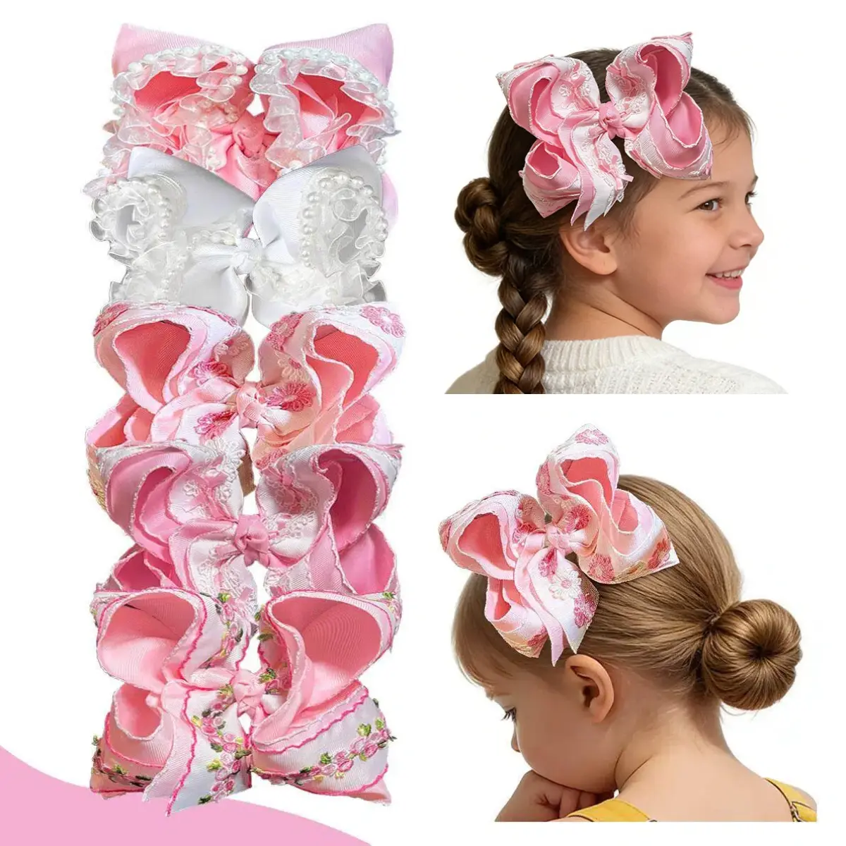 8 inch JoyBowie exquisite double-layered large bow hair clip, pearl bow hair accessory, delicate baby girl hair clip, infant hair accessory, baby girl bow hair accessory, pink/white bow hair accessory, girl's gift  #Summervibes