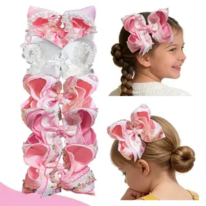 7.5-inch JoyBowie exquisite double-layered large bow hair clip, pearl bow hair accessory, delicate baby girl hair clip, infant hair accessory, baby girl bow hair accessory, pink/white bow hair accessory, girl's gift