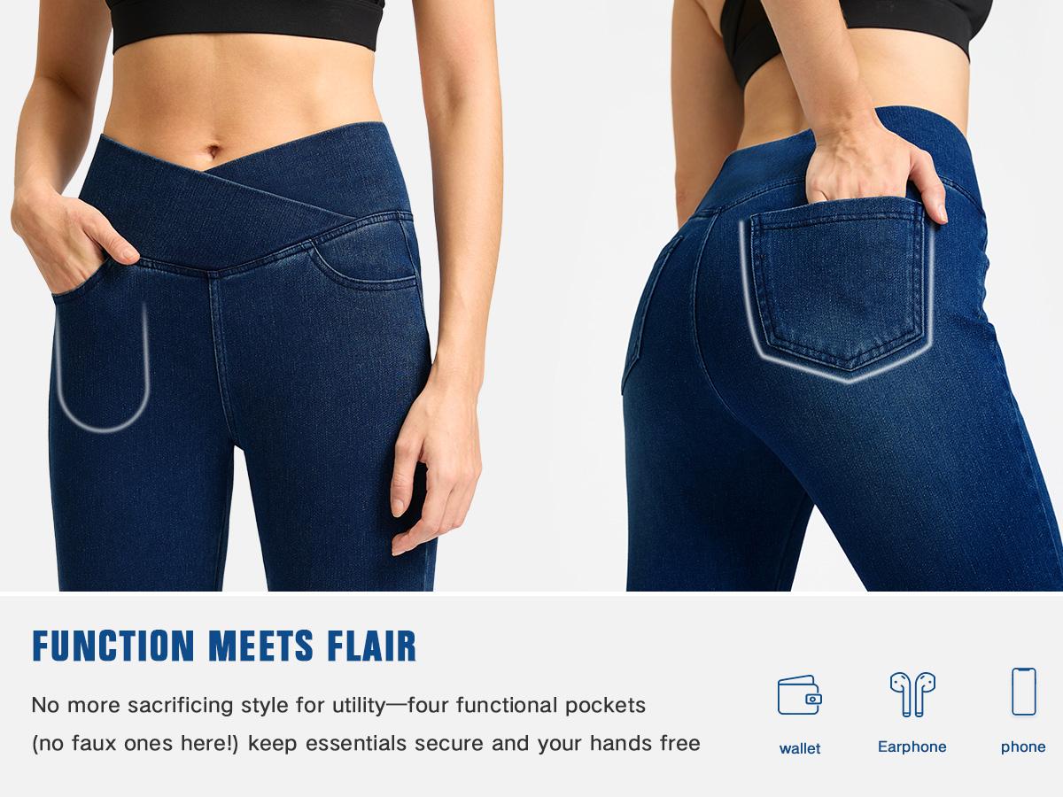 Rammus Women's Rammus High-Waisted Crossover Cut Pull-On Jeggings - Denim Fabric Bottoms with Tummy Control, Stretchy Slim Skinny Fit, Stretchy Legs Rammus Women's Rammus High-Waisted Crossover Cut Pull-On Jeggings - Denim Fabric Bottoms with Tummy Control, Stretchy Slim Skinny Fit, Stretchy Legs