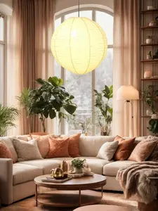 MPG - Orb 60-Watt 1-Light 24in Hanging Lantern Pendant-Light with Round Fabric Shade