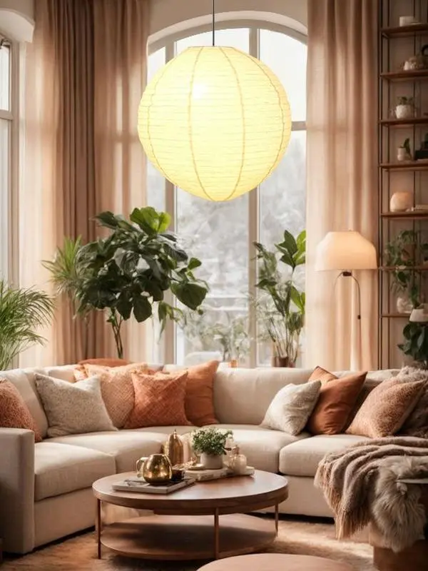 MPG - Orb 60-Watt 1-Light 24in Hanging Lantern Pendant-Light with Round Fabric Shade