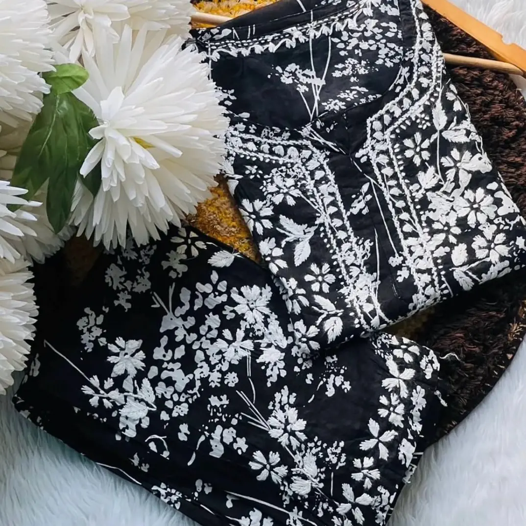 Mul Chikankari Kurta 3pcs suit - Soft Cotton Fabric with Pure Handwork Embroidery - Chikankari Kurta Set with Dupatta - High-Quality Mulmul Cotton - Elegant Formal Dress