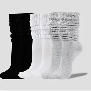 3 Pairs Slouch Socks Scrunch Socks Cotton Knit Boot Socks Soft Long Socks Winter Stacked Socks for Women Womenswear Comfort Maternity Basic Minimalist