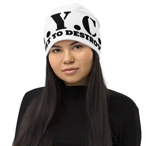 N.Y.C. B2D All-Over Print Beanie White Unisex Double-Layered Soft Comfy Beanie for Chilly Days Ultimate Merch from N.Y.C. Heavy Metal Band