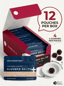 SGC Slumber Shots Melatonin-Free Sleep Gummies - Sugar-Free, 16X Concentrated Valerian Root & Jujube Seed, 12-Pack for Deep Sleep & Relaxation - Natural Herbal Supplement
