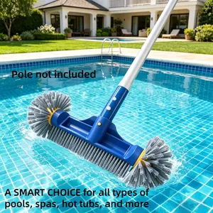 13-Inch Round Head Pool Cleaning Brush, Handheld Manual Brush, Blue/, Universal Handle, Durable Plastic, High-Density Bristles, Aluminum Backplate, Pool Accessories
