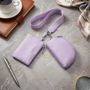 Zippered Double-Pocket Portable Keychain Wallet Women's Mini Handbag Coin Pocket Travel Wallet Casual Wristband Handbag  Plain Pattern