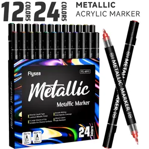 Flysea Dual Color Metal Acrylic Markers Set, 12/24 Pieces, Professional Art Supplies, Suitable for Wood, Glass, Metal, Ceramic, Plastic, Fabric