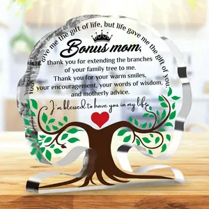 Tree Of Life Design Acrylic Plaque, Bonus Mom Gift, Stepmother Gift, Wedding Gift, Birthday Gift, Appreciation Gift for Bonus Mom, Desktop Decoration, Home Decor Products