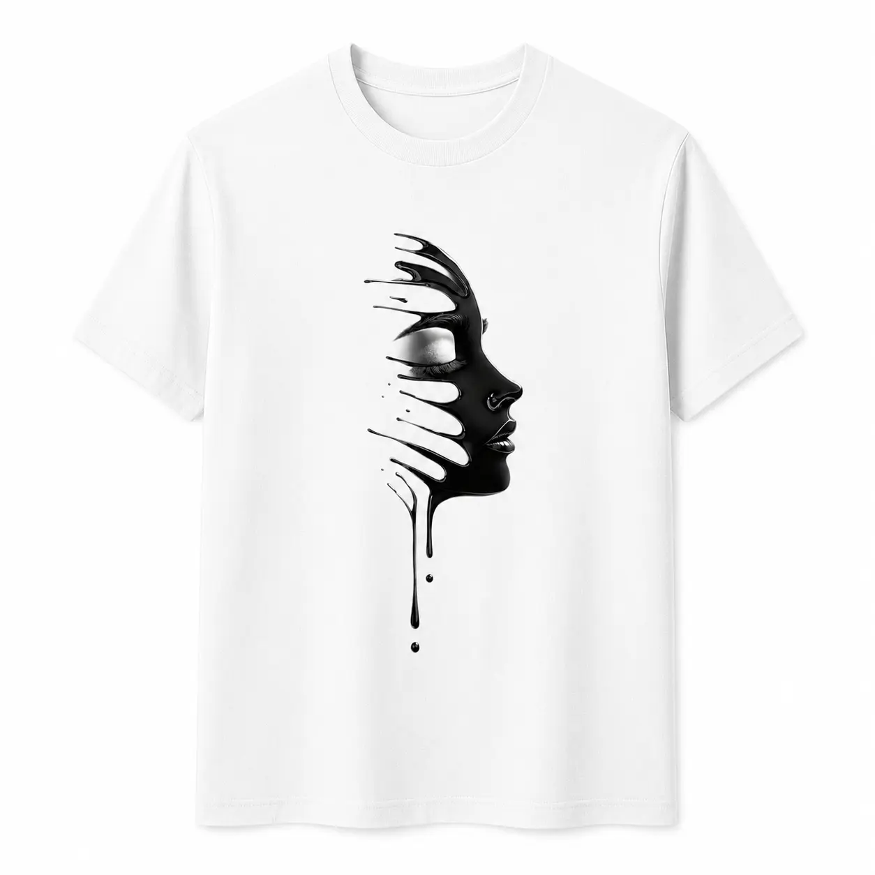 Abstract Woman Face T-Shirt, Unisex Cotton Artistic Graphic Tee for Art Lovers, Minimalist Ink Drip Casual Shirt
