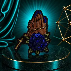 Iron-On Praying Hands Applique Patch With Sequin Flowers, Embroidery Trim for Women's Tops, Sweatshirts, Pullovers