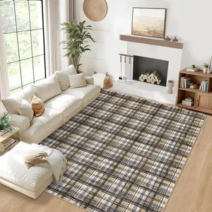 Modern Plaid Rug Low Pile Non-Slip Rug Soft Foldable Carpet Machine Washable Area Carpet for Bedroom Hallway Office Living Room Kitchen Dining Room