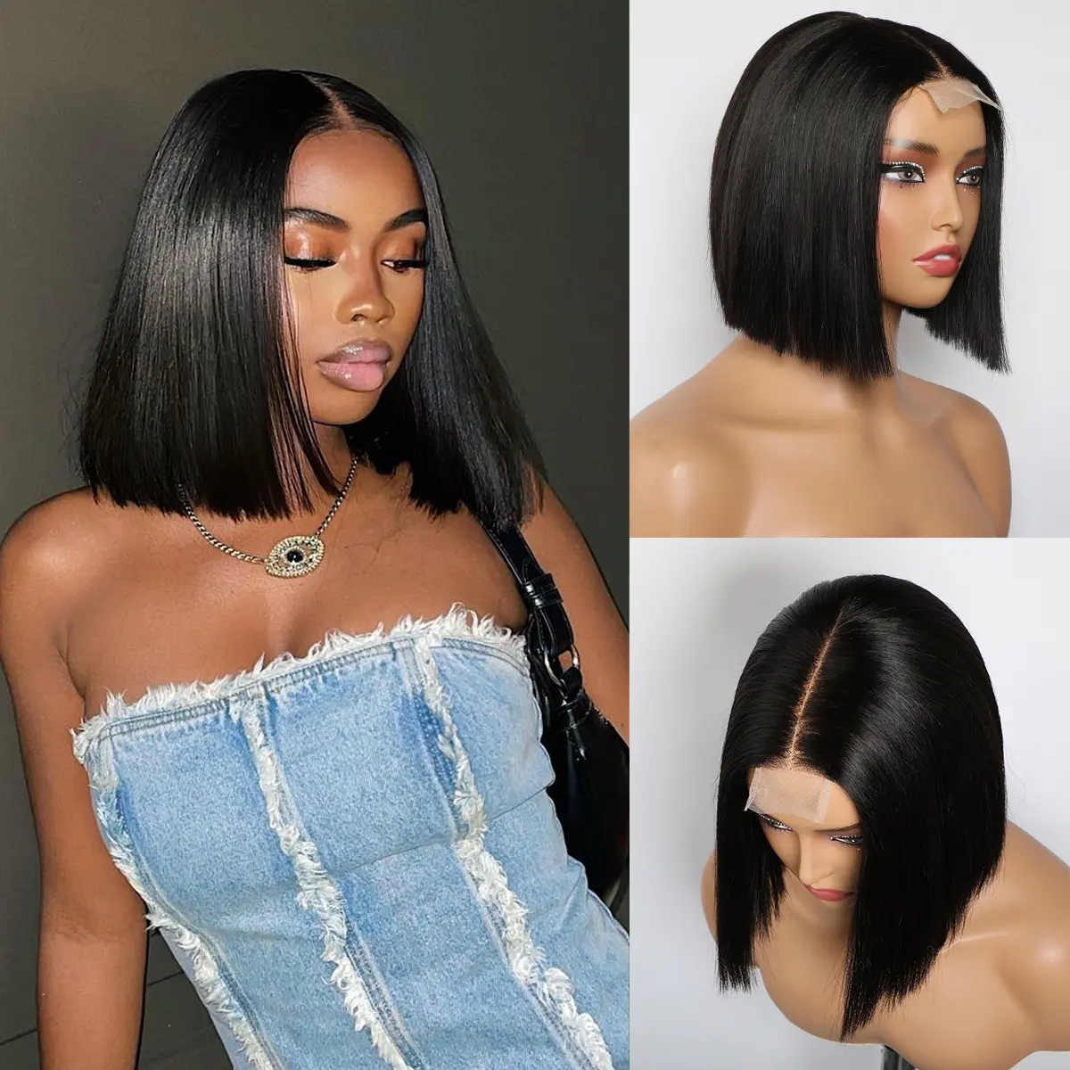 Bele Hair 2x6 Lace Bob Wig Human Hair Natural Color /#4 Brown Color Bob Wig Brizilian Bone Straight Hair Bob Wig Short Bob Wig For Summer Daily Wearing 180% Density