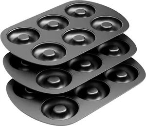 Non-Stick 6-Cavity Donut Baking Pans, Set of 3 - Makes 3.25" Full-Size Donuts. Durable, Easy Release, Perfect for Baking at Home.