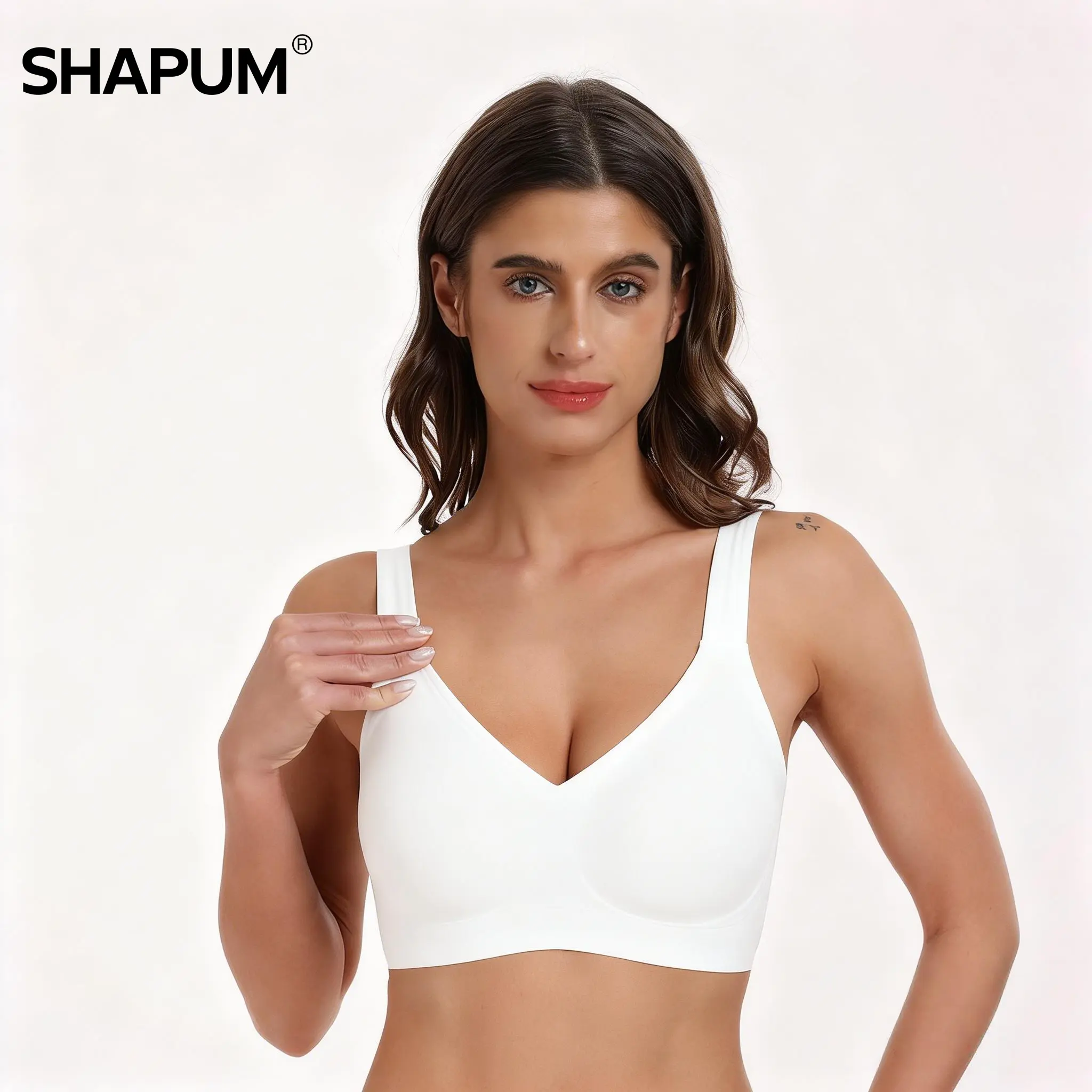 SHAPUM Leopard Print Deep V Jelly Bras for Women Wirefree No Underwire Comfortable Wireless Padded T-Shirt Bra Plus Size