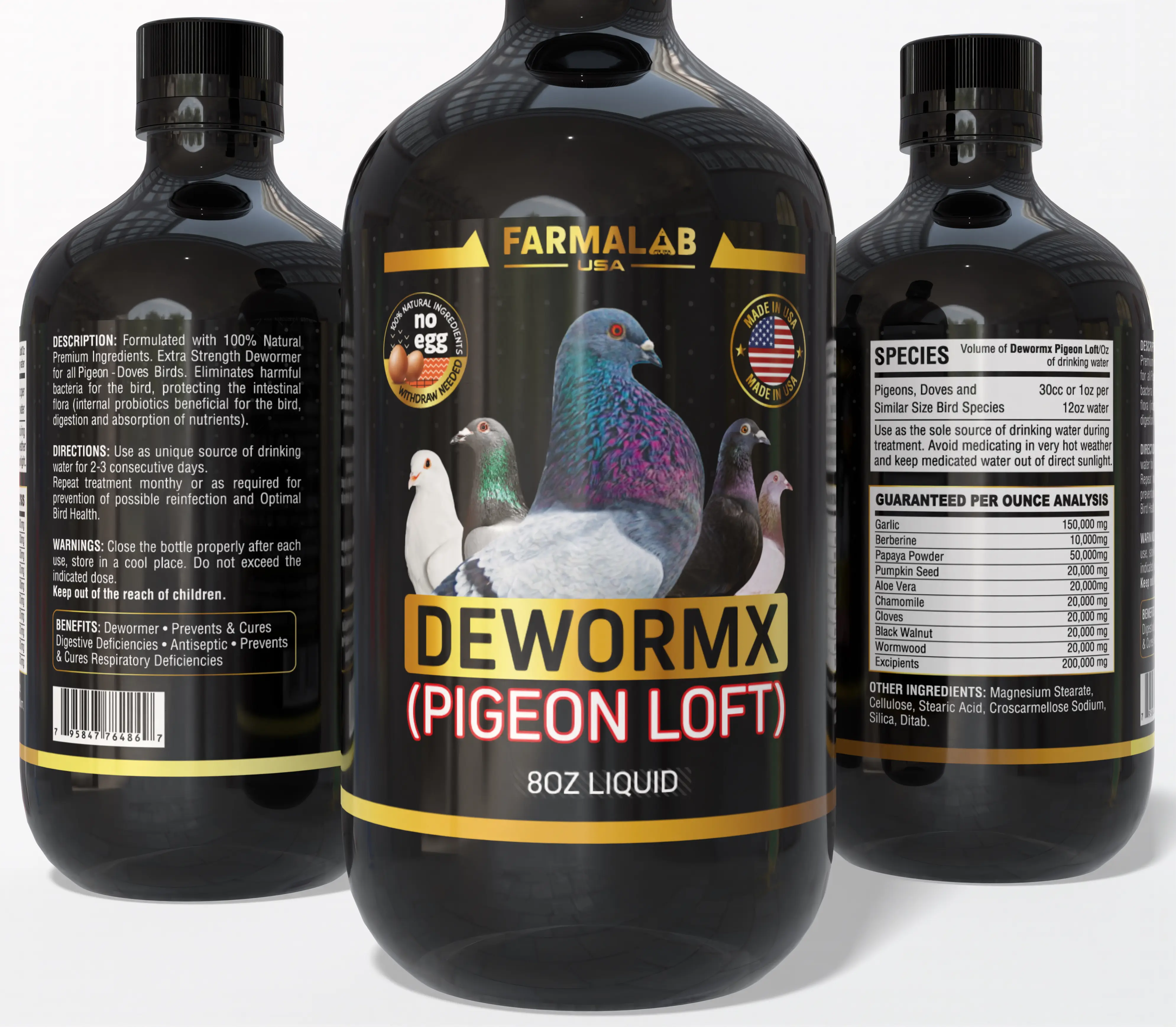 FARMALAB DEWORMX Extra Strength 8oz Liquid Bird Healthcare - For Doves, Chickens & Caged Birds, Prevents & Cures Respiratory Deficiencies, For Caged Birds