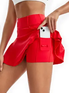 2 in 1 Tennis Golf Skirt for Women in Red Workout Athletic Skirts Mini Pleated Skorts High Waisted with Pockets Shorts underneath Flowy Dress Cute Fashion Trendy Clothes