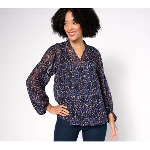 BEAUTIFUL by Lawrence Zarian Printed Textured Blouse with Knit Tank