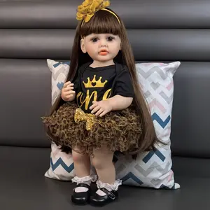 YYDoll Realistic Reborn Baby Doll 22 Inch Girl With Long Brown Hair Sweet Newborn Doll Toy Brown Eyes Full Silicone Vinyl Body Bebe Cute Child Birthday Easter XMAS Gifts