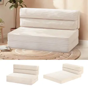 Winzoo Multifunctional Foldable Design for Reading & Relaxation Folding Sofa Bed Beige Convertible Loveseat with High-Density Foam & Corduroy Fabric for Living Room & Bedroom