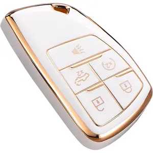 for Chevy GMC Key Fob Cover,for Silverado 1500 GMC Sierra 1500 2500HD 3500HD Buick Envision, Soft TPU Key Shell Case Remote Smart Key Holder（5 Buttons Ivory）