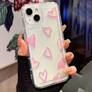 Pink Love Pattern Transparent Mobile Phone Case for iPhone 11, 12, 13, 14, 15, 14, 13, 12 Pro Max, XS, XR, X, 7, 8 Plus, SE, 12, 13 Mini Series - Perfect Christmas and Halloween Gift for Girlfriend, Boyfriend, Friends
