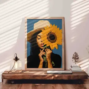 Sunflower Grace 1000 Pieces Jigsaw Puzzle Elegant African American Woman Art for Adults Modern Portrait Puzzle for Home Decor and Relaxation 27.5x20inch (70x50cm)