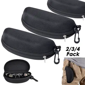 HOMEYA 2/3/4Pack Large Sunglasses Hard Case, Eye Glasses Carry Shell Zipper Clam With Clip and Soft Lining, Portable Glasses Case