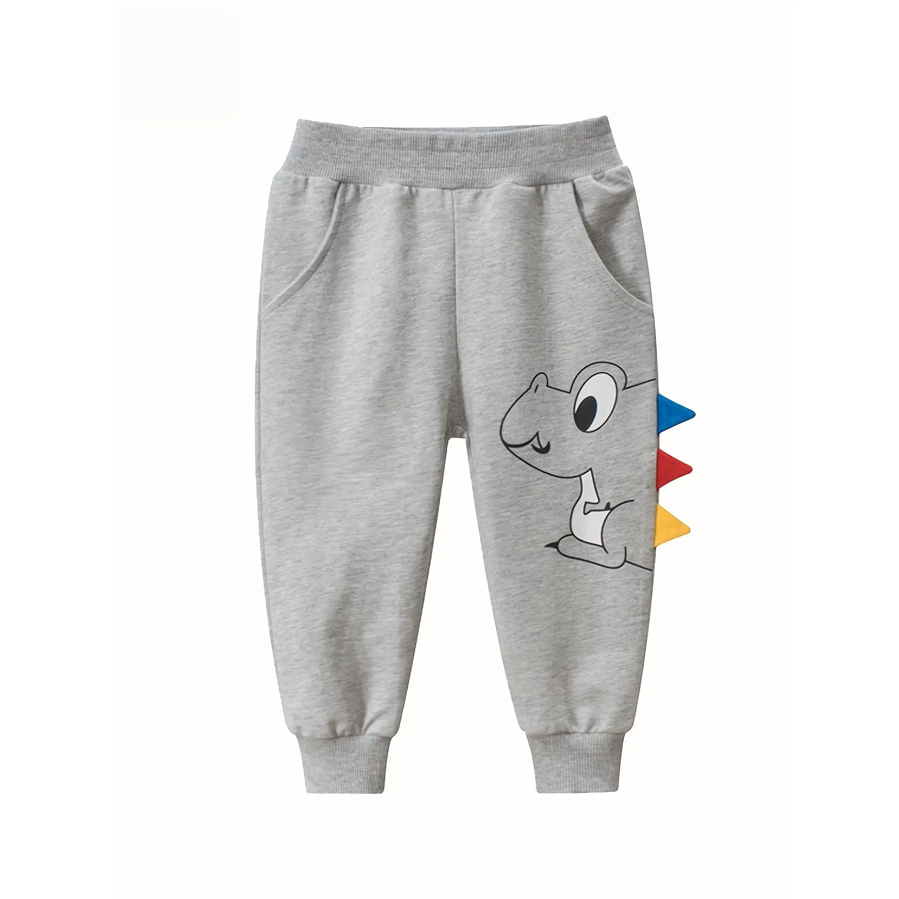 Boys' Casual Sweatpants with Cartoon Animal Print - Comfortable Elastic Waist, Lightweight Knit Fabric, Perfect for Spring & Fall Outdoor Activities, Black & Gray Options, Perfect for Outdoor-DY
