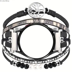 2026NEWBoho Leather Bracelet for   Galaxy Watch 7/6/5/4 Band 40Mm 44Mm Women, 20Mm Handmade Multi-Layer Beaded Watch Straps for Watch 6 Classic 43Mm/Watch 5 Pro/Watch4 Classic 42Mm/For Galaxy Active 2