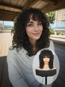 lehanhair 14 inch Women's Synthetic Fiber Bob Wig with Bangs, Curly Hair Wigs, High Heat Resistant, Perfect for Holidays and Daily Use, Party Wear
