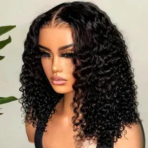 Short Bob Glueless Wigs 6x4 Ready To Wear Deep Wave Curly Wigs Human Hair Wet and Wave 6x4 HD Lace Closure Wig For Women Pre Plucked 180% Density #SummerVibes