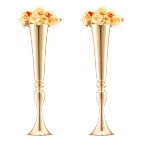 VEVOR 2PCS 56cm/22.05” Tall Wedding Flower Vase,  , Metal Wedding Trumpet Centerpiece, Gold Floral Stand Display Rack for Tables Wedding Dinner Party, Anniversary Ceremony Birthday Event Decor