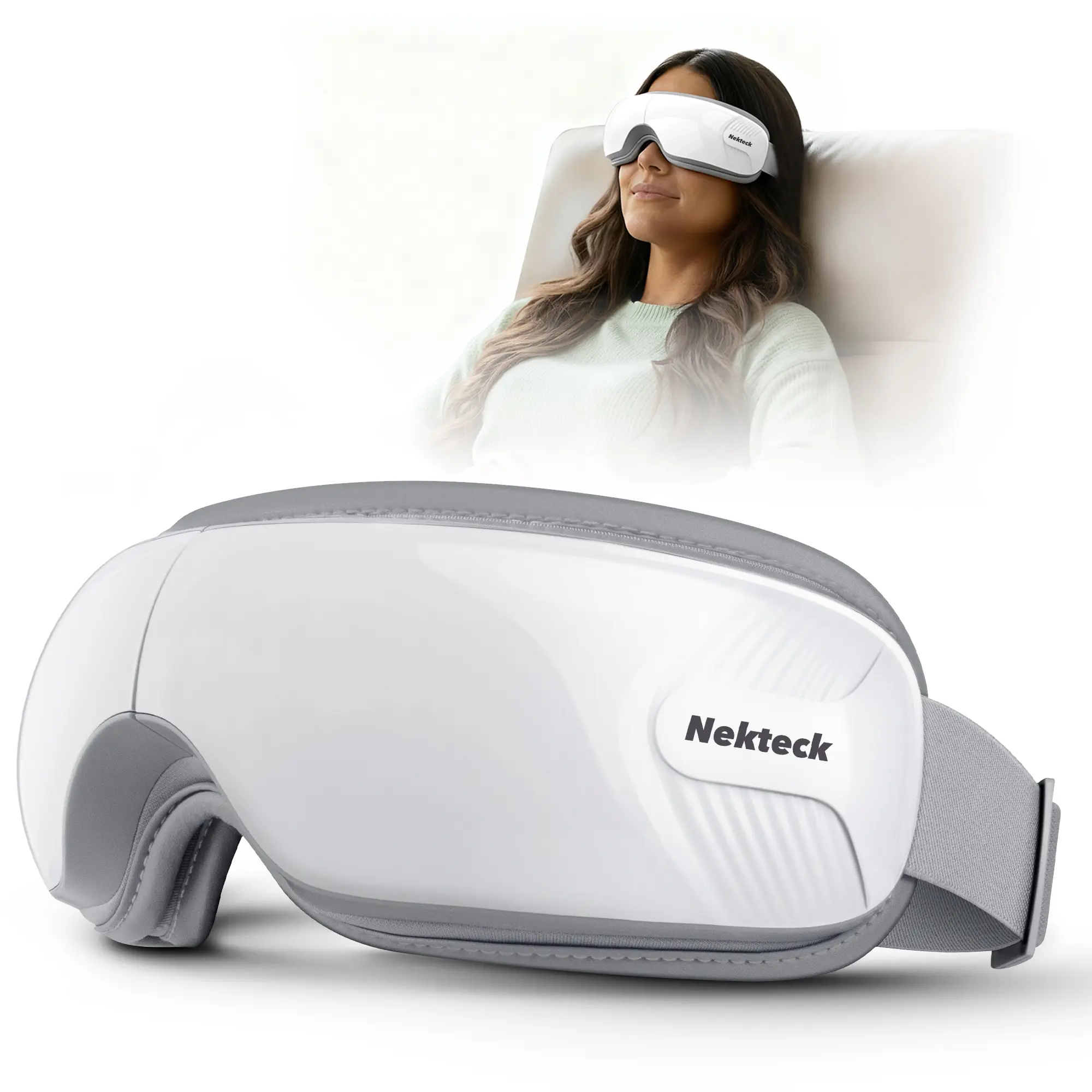 Nekteck Battery-Powered Eye Massager with Heat, Bluetooth Music, 5 Massage Modes, 15-Min Auto-Off, USB Cable, Self-Care Comfort Eye Mask for Relaxation, Ideal Gift for Adults
