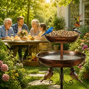 45 Inch Heavy-Duty Metal Double-Layer Bird Bath Tub, Large Capacity Water Feeding Basin, 9.8 Feet + 12 Inches, Stable 5-Claw Base, Durable Courtyard Decoration, Easy to Install and Clean, Multifunctional Bird Feeder.