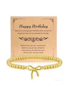 Black gallstone bracelet with gold and silver beads, bowknot, stainless steel accessories, elastic cord, women's bracelet