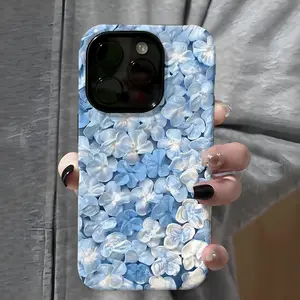 Blue Hydrangea‌ Flower Phone Case , Shockproof Rugged Cover Dual Layer Soft TPU Hard Bumper Shell Design for iPhone 11 12 13 14 15 16 Pro Max Plus Y2K