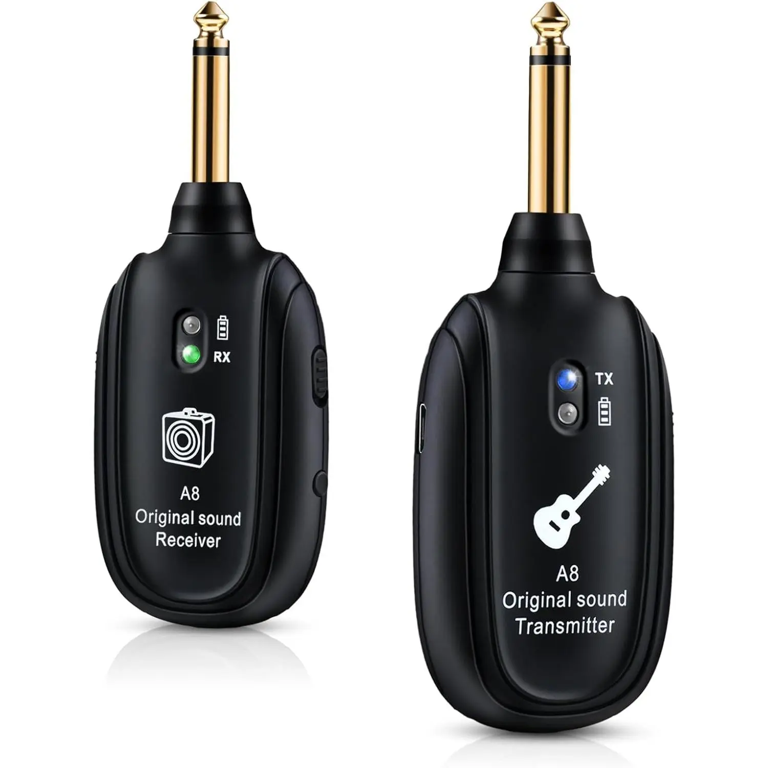 A8  Guitar System UHF 2 Modes, Rechargeable Li-, 100ft Range, Plug & Play for Guitar, Bass, Violin, Keyboard - Black