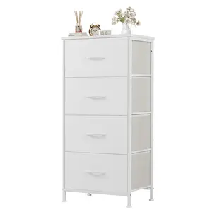 4-Drawer Skinny Fabric Dresser for Bedroom - Storage Tower with Wooden Top, Organizer Unit for Closet, Living Room, and Entryway