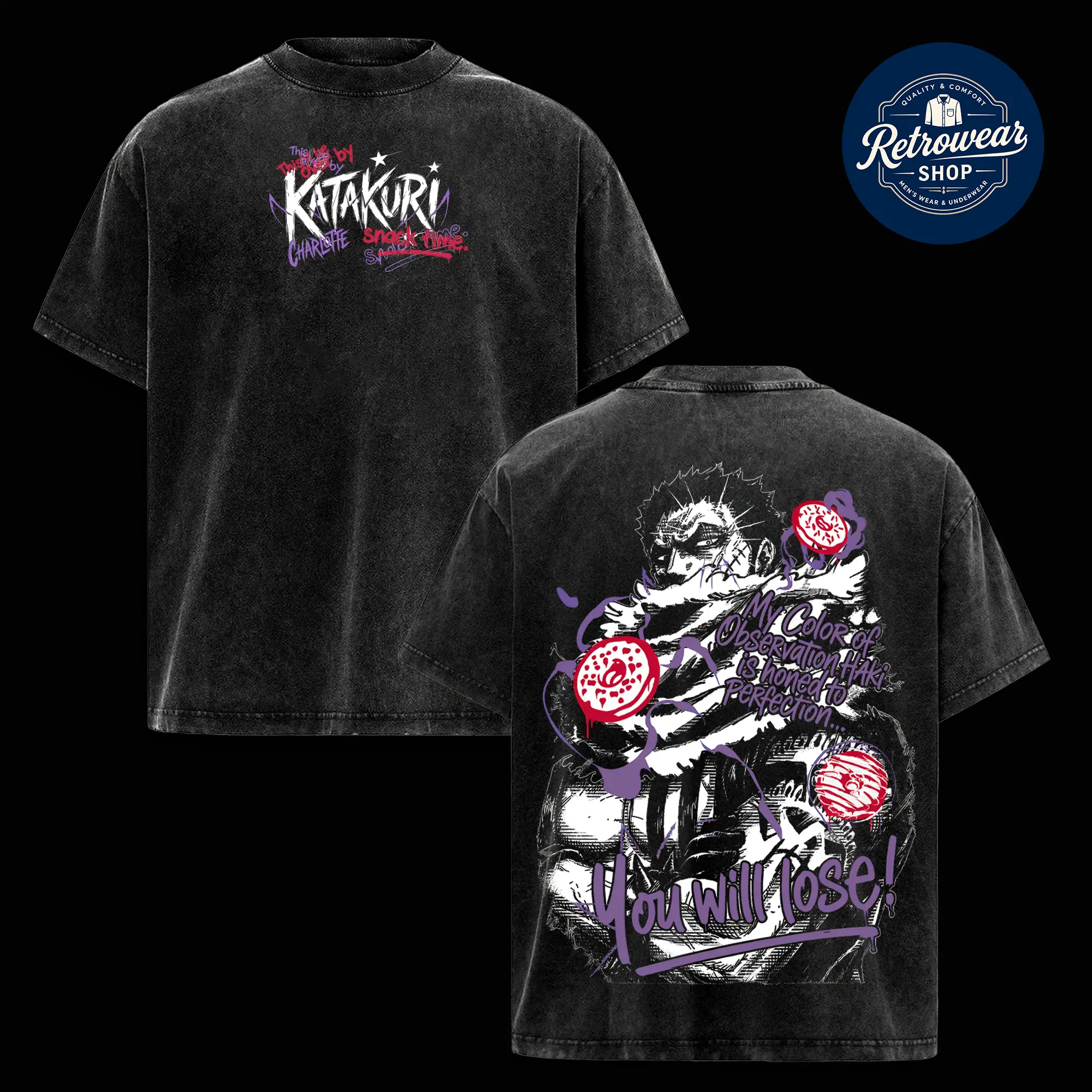 Men's Charlotte Katakuri 1 Piece Oversized Graphic Tee - Soft Cotton Anime Menswear Top, Short-Sleeve T-Shirt, Tops