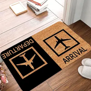 Airplane Arrival & Departure Sign Printed Entrance Door Mat, Soft Washable Floor Rug for Outdoor Front Door and Indoor Use