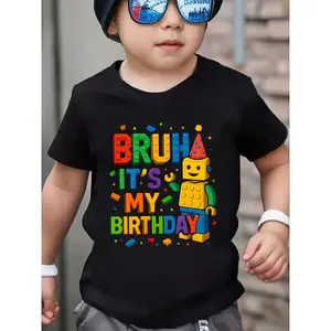 BRUH IT'S MY BIRTHDAY Black T-Shirt for Kids - Colorful Text and Fun Robot Graphic, Casual Style, Lightweight Comfortable Fabric - Perfect Birthday Celebration Tee for Boys and Girls, Fun Outdoor Wear for Festive Occasions