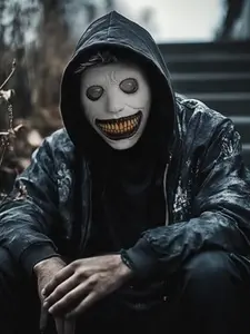 Smiling Face Demon Mask Skull Exorcist Spooky Horror Devil Headpiece Party Cosplay Costume Prop, Halloween Masquerade Ball Accessory