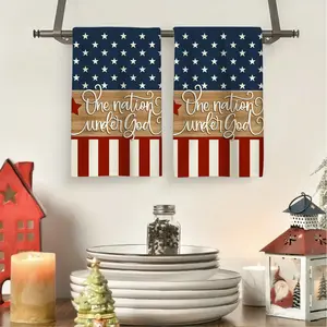 2pcs 23.6x15.7 In American USA Flag Kitchen Towels- Ultra-Fine Absorbent Polyester Reusable Dishcloths With Stars& Stripes Design "One Nation Under God" Lettering- Ideal For Cooking Baking Christmas& Housewarming Gifts