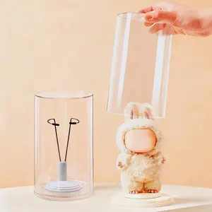 Clear Figure Display Case with Doll Stand Holder (1 Pack),Stackable Acrylic Display Case for Collectibles.
