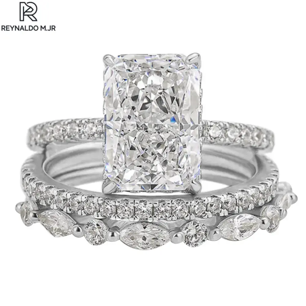 Loveden 3-Pieces Vintage Promise Ring 3.5ct Emerald Cut For Women   Solitaire   Engagement Ring Set in s925 Silver Wedding Anniversary Gift cluster ring,T003