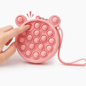 Non-Toxic Silicone Bubble Fidget Coin Purse - Cute Bear Ear Push Bubble Bag Short Wallet with Wrist Strap, Sensory Anti-Anxiety Toy, Home Organizer Storage Bag for Coins, Cards, Small Essentials, Birthday Gift for Girls