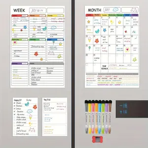 Magnetic Dry Erase Calendar, Monthly Planner Magnet, 1 Set Erase Calendar, Including Monthly, Weekly, and Daily Notepads, Comes with 8 Markers and 1 Eraser, Refrigerator Organizer for Home and Office